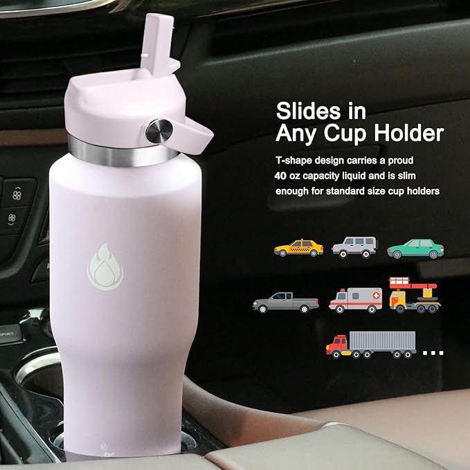SENDESTAR 40oz Water Bottle Wide Mouth Stainless Steel Vacuum Insulated Double Wall with Straw Lids Fit in Any Car Cup Holder