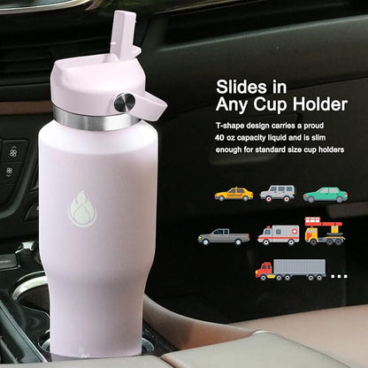 SENDESTAR 40oz Water Bottle Wide Mouth Stainless Steel Vacuum Insulated Double Wall with Straw Lids Fit in Any Car Cup Holder
