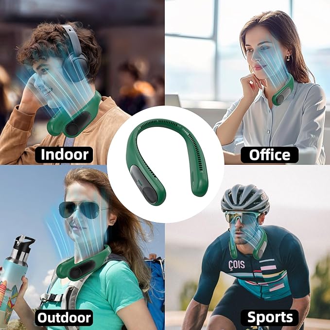Portable Neck Fan,Personal Wearable Bladeless Fan,LED Display,4-Speeds,6000mAh USB Rechargeable,360° Strong Cooling Wind,Hands Free,Long Lasting,Birthday Gifts for Men Women Dad Mom (Dark green)