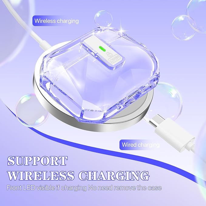 R-fun for AirPods Pro 3 Case (2025) Cover with Cleaning Kit, Military-Grade Shockproof Transparent Non-Yellowing, Auto Pop-Up Lid Design for AirPods Pro 3rd Generation Case, Clear Purple