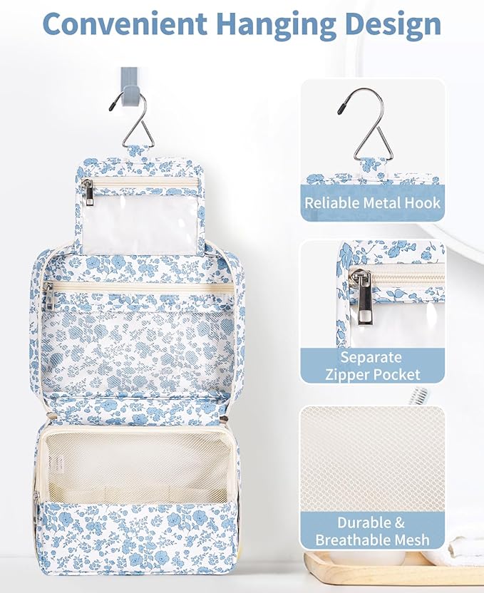 Narwey Small Hanging Travel Toiletry Bag for Women, Travel Bag for Toiletries, Makeup Bag Organizer Cosmetic Bags Make Up Bags for Girls