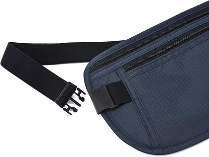 RFID Blocking Money Belt for Men Women, Slim Fanny Pack For Travel，Running,Conceal Waist Wallet For Passport Holder,Phone,Cash(Dark Blue)