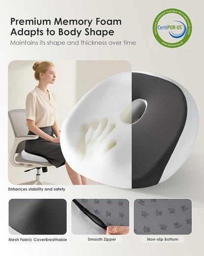 FLORICH Seat Cushion, Memory Foam Cushion for Office Chair, Ergonomic Office Seat Chair Cushion for Relieving Sciatica, Soft & Breathable Car Seat Cushion - Grey