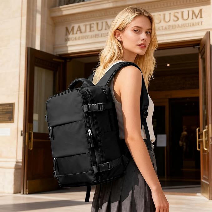 coofay Large Black Travel Backpack For Women Men Airline Approved Carry On Backpack Flight Approved Waterproof Sports Luggage Backpacks Casual Daypack Small Hiking Backpacks