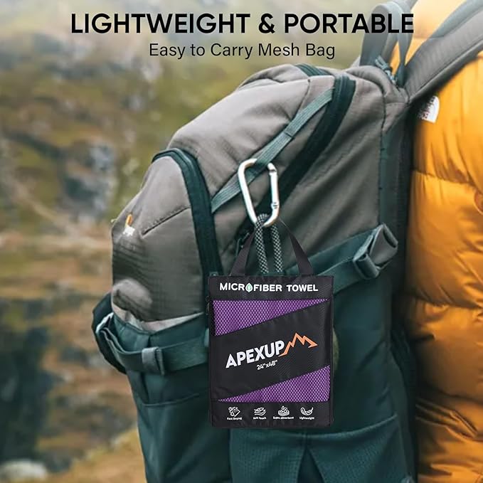 APEXUP Microfiber Travel Towel, Ultra Absorbent Quick Dry Towels, Lightweight Gym Sports Camping Towel for Workout, Yoga, Beach, Shower, Swimming (48"×24", Purple)