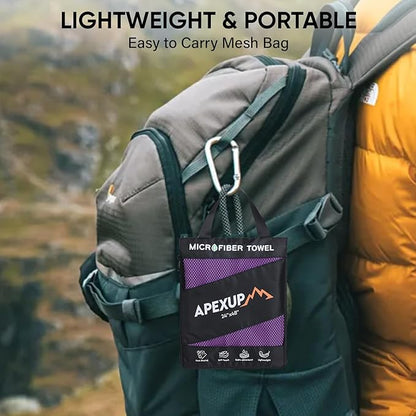 APEXUP Microfiber Travel Towel, Ultra Absorbent Quick Dry Towels, Lightweight Gym Sports Camping Towel for Workout, Yoga, Beach, Shower, Swimming (72"×40", Purple)