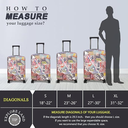 Explore Land Travel Luggage Cover Suitcase Protector Fits 27-30 Inch Case (Retro Pictorial, L)