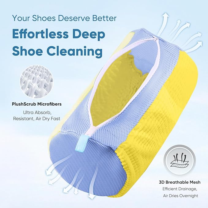 Shoe Washer Machine Bag 2Pack - Reusable Shoe Laundry Bag with Mesh Socks Washing Bag - 360°Deep Protective Cleaning Bags for Sneakers Delicate Footwear - Home Dorm Travel Essentials, Yellow