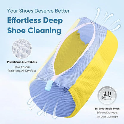 Shoe Washer Machine Bag 2Pack - Reusable Shoe Laundry Bag with Mesh Socks Washing Bag - 360°Deep Protective Cleaning Bags for Sneakers Delicate Footwear - Home Dorm Travel Essentials, Yellow