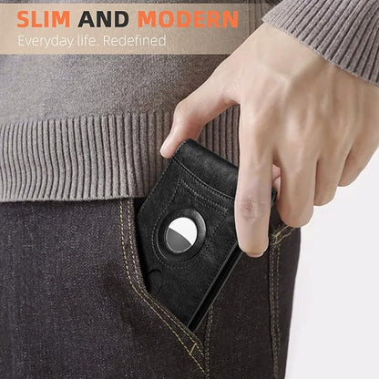 RUNBOX AirTag-Wallet-Mens-Slim-RFID Blocking Wallets Leather with Bill Compartment Air Tag Bifold Card Holder Wallet Gifts for Men Dad