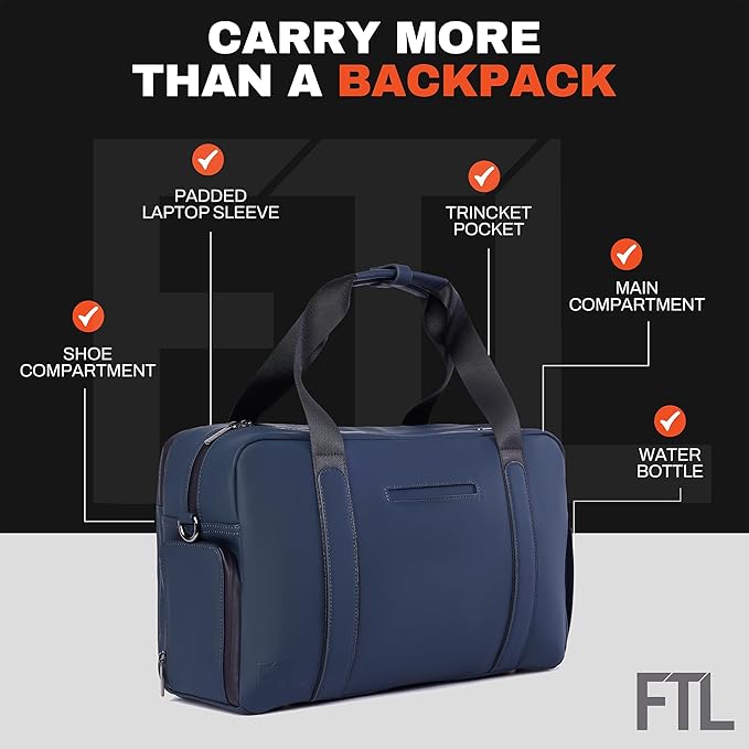 The FTL Lite Mens Gym to Office Bag - 17L Briefcase Gym Bag Hybrid with Shoe Compartment & 16" Laptop Sleeve - Executive Daily Carry & Overnight Duffel for Athletic Business Pros - Essex Blue