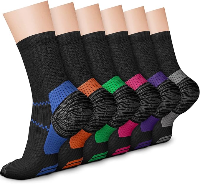 CHARMKING 6 Pairs Crew Compression Socks for Women & Men Circulation 15-20 mmHg is Best for All Day Wear Running Nurse