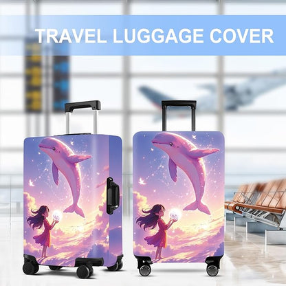Luggage Cover Washable Suitcase Protector Anti-Scratch,Stretchable Fit for 20-34Inch Luggage Durable Travel Bag Cover with Zipper Closure (Dolphin, M(fits 24-26Inch suitcase))