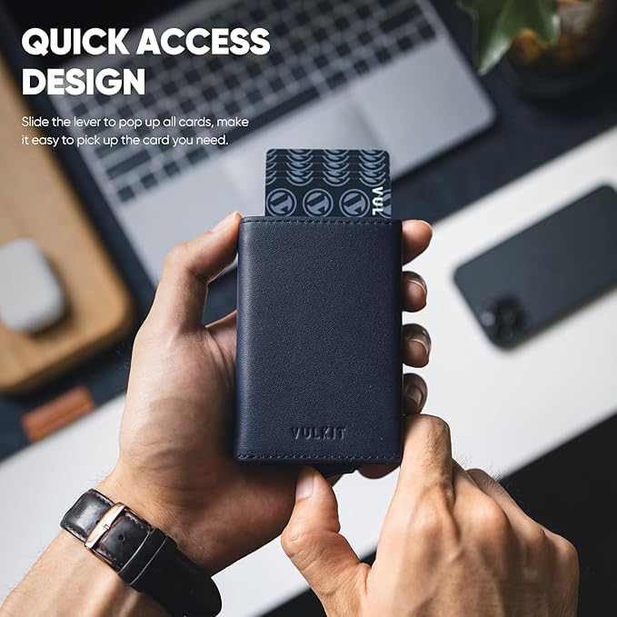 VULKIT Pop up Wallet Minimalist Cash Wallets RFID Blocking Leather Smart Credit Card Holder with Magnetic Closure for Men