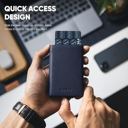 VULKIT Pop up Wallet Minimalist Cash Wallets RFID Blocking Leather Smart Credit Card Holder with Magnetic Closure for Men