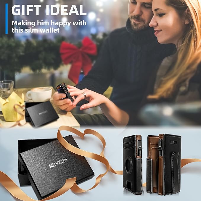 Airtag Wallet for Men,with Money Clip 10 Cards Metal Case Smart Slim Pop Up Credit Card Holder Flip with Magnetic Closure RFID Blocking wallet with Gift Box