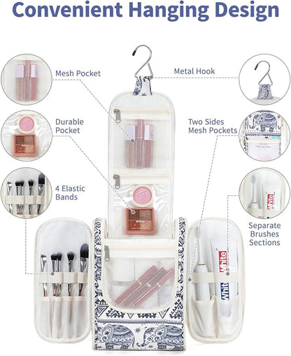 Narwey Small Hanging Toiletry Bag Women Travel Makeup Bag Organizer Toiletries Bag for Travel Size Essentials Accessories Cosmetics (Medium, Elephant)