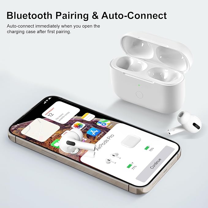 Wireless Charging Case Replacement Compatible with AirPod Pro 1st & 2nd Generation, Air Pod Pro 1 2 Charger Case with Bluetooth Pairing Sync Button, White