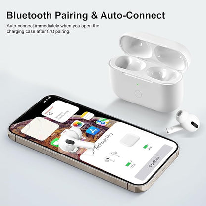 Wireless Charging Case Replacement Compatible with AirPod Pro 1st & 2nd Generation, Air Pod Pro 1 2 Charger Case with Bluetooth Pairing Sync Button, White