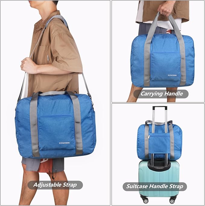 For Spirit Airlines Personal Item Bag 18x14x8 Foldable Travel Duffel Bag Underseat Carry-on Luggage for Women and men 30L(Blue)