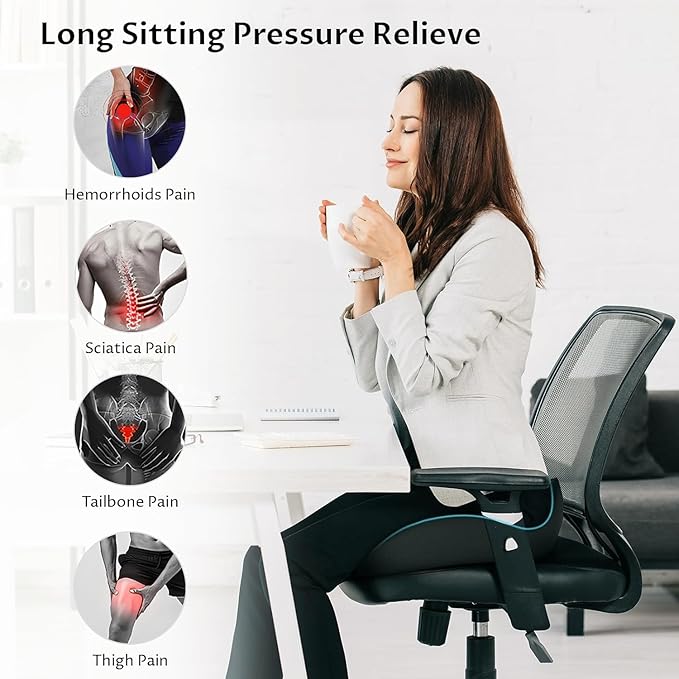Ryoko Seat Cushion, X Large Memory Seat Cushion for Office Chairs, Car Seat, Airplane, Wheelchair, Pressure Relief Sciatica and Tailbone Pain Relief for Long Sitting Office Workers, Car Drivers