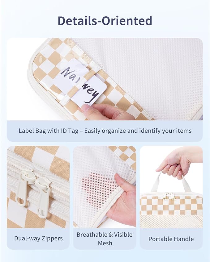 Narwey 5 Set Compression Packing Cubes for Travel, Luggage Packing Organizer Bags for Carry on Suitcase, Expandable Checkered Storage Bags with Laundry & Handle (Light Checkerboard)