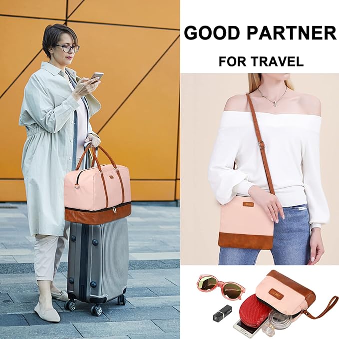 IBFUN Weekender Bags for Women, 21" Weekender Travel Bag, Travel Duffle Bag with Shoe Compartment Carry on Overnight Duffel Bag for Weekend Travel Business Trip, 3PCS