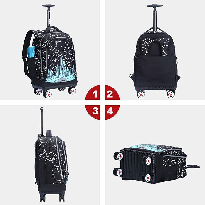 UNIKER Rolling Backpack with Wheels for Travel, Roller Backpack for Women, Wheeled Laptop Bag Fits 15.6 Inch Notebook