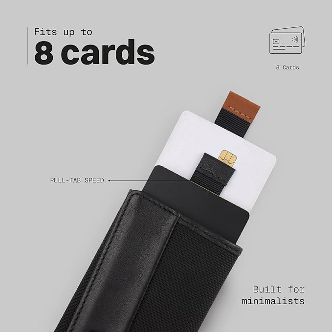 The Frenchie Co. - Speed Wallet - Mini - Ultra-slim RFID-blocking card holder with quick-access pull tab - Minimalist front-pocket wallet in ballistic nylon and full-grain Italian leather