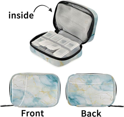 Pill Organizer Box Case Weekly Travel Pill Container Cute Pill Holder 7Day Vitamin Organizer Pill Dispenser Sorter Planner Storage Small Compact Marble Texture02