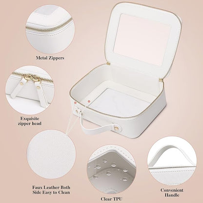 Pinkmik Clear Makeup Bag for Women Waterproof Travel Cosmetics and Toiletries Case Portable Makeup Oaganizer Bag Clear Car Bag with Zipper (White, L)