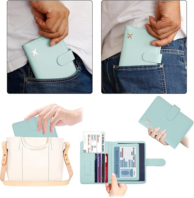 Melsbrinna Passport Holder,Passport Holder Card Slots,Cute Passport cover for Women/Men,Waterproof Rfid Blocking Travel Wallet (Pink Aqua green)