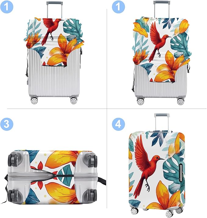 Luggage Cover Washable Suitcase Protector Anti-Scratch,Stretchable Fit for 20-34Inch Luggage Durable Travel Bag Cover with Zipper Closure (Bird, M(fits 24-26Inch suitcase))