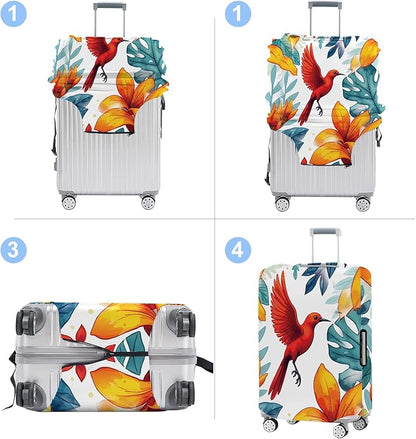 Luggage Cover Washable Suitcase Protector Anti-Scratch,Stretchable Fit for 20-34Inch Luggage Durable Travel Bag Cover with Zipper Closure (Bird, M(fits 24-26Inch suitcase))