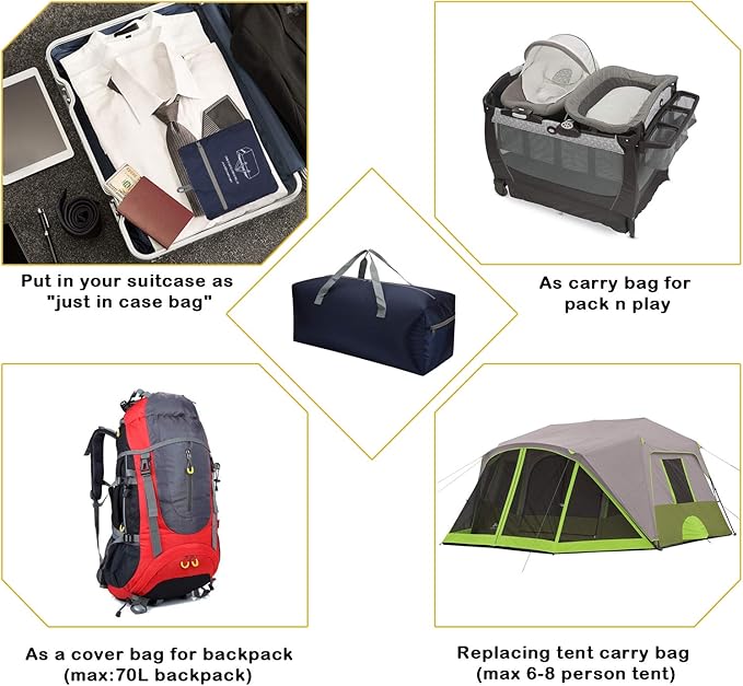 Foldable Duffel Bag 30" / 75L Lightweight with Water Rresistant for Travel-Navy Blue