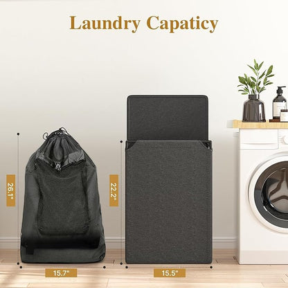 60L 2-in-1 Laundry Hamper with Laundry Backpack, Waterproof Basket with Lid, Laundry Bag with Shoulder Straps and Mesh Pocket, Hamper for College Dorm, Travel, Apartment, Laundromat