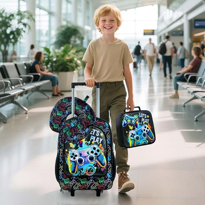 UFNDC 5PCS Kids Luggage for Boys, Game Rolling Suitcase with Wheels, Travel Carry-On for Children Toddler Elementary
