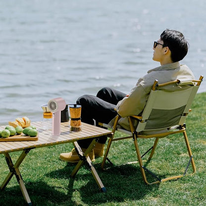 Portable Handheld Fan, Speed (1-100) Adjustable Turbo Personal, 4000mAh Battery Rechargeable Cooling Fan, Digital Display, Gifts for Women Men Travel/Camping/Outdoor (Powder/Beige)