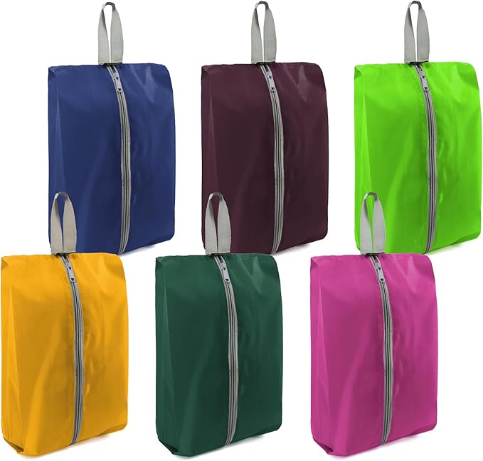 BeeGreen Shoe Bags 6 Pack Colorful Design for Travel with Handle as Packing Organizers for Suitcase and Luggage | Portable Nylon Storage Accessories for Vacations, Essential Gifts for Women and Men