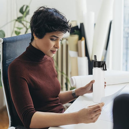 Volhoply 24oz Insulated Water Bottle With Straw Bulk 3 Pack,Metal Wide Mouth Water Bottles With Handle Lid Keep Cold,Reusable Double Wall Cups,Powder Coated Sport Bottle For Holder(White,3 Count)