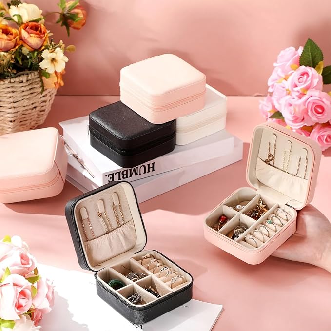 Batiyeer 50 Pcs Small Jewelry Travel Case Bulk Mini Jewelry Box Wedding Bridesmaid Proposal Return Gift for Pooja(White Pink Black)