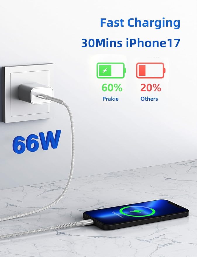 USB C to C Cable 3A Fast Charging [2 Pack, 6FT] USB Type C Cable Upgraded Extra Durable Braided USBC Cord iPhone USB C Charger for iPhone 17/16/15/Pro Max/Samsung Galaxy S23/LG and More-Silver