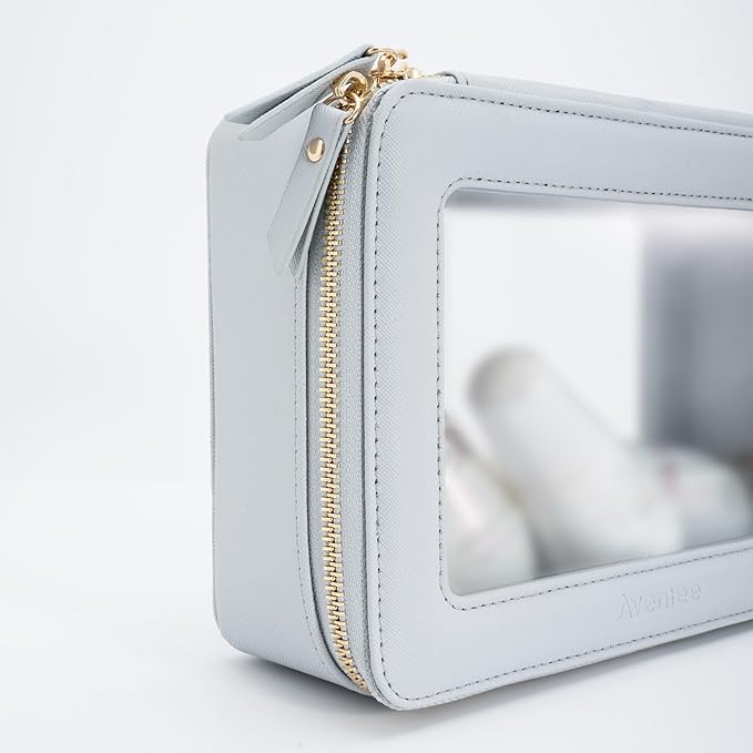 Aveniee Clear Makeup Bag Organizer Set,Portable Travel Toiletry Cosmetic Bag Case for Women,Vegan Leather Make Up Pouch Car Bag for Essentials,Middle+Large,Blue