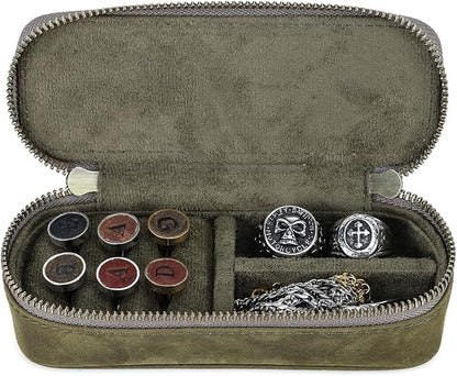 CONTACTS Crazy Horse Leather Cufflink Box for Men Travel Jewelry Storage Case Small Jewelry Organizer Padded Tray for Cufflinks Rings Earrings Studs (Green)