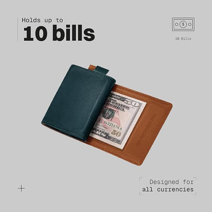 The Frenchie Co. - Golf Speed Wallet Mini - Green Italian Leather - Ultra Slim Minimal Wallet with RFID Blocking - Quick-Access Pull Tab for Fast Card Retrieval