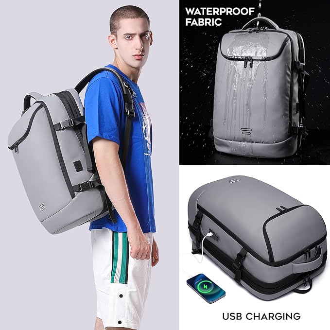 Laptop Backpack for Women, 50L Carry On Backpack Men, Expandable Flight Approved Water Resistant Luggage with 3 Packing Cubes & USB Port, Travel Backpack Fits 17.3 Inch Notebook