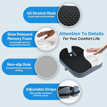 Large Memory Seat Cushion,Car Seat Cushion are Used to Relieve Sciatica, Suitable for Offices, Cars, Wheelchairs, Multi-Purpose (Black Mesh)