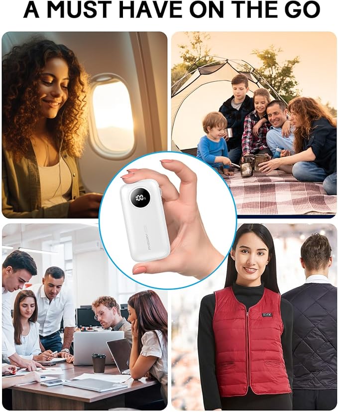 Ayeway Small Power Bank with Built-in Cable,10,000mAh USB C Fast Charge Battery Pack Portable Charger with 4 Output,Lightweight External Backup Battery Phone Charger for iPhone,Samsung,5V Heated Vest