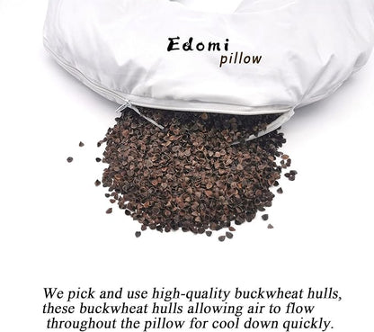 Buckwheat Neck Pillow for Sleeping U Shaped Pillow Cooling Travel Head Support Pillow for Neck Pain Relief Side Sleepers Buckwheat Hulls Concealed Zipper (12x12 inch, Light-tan)