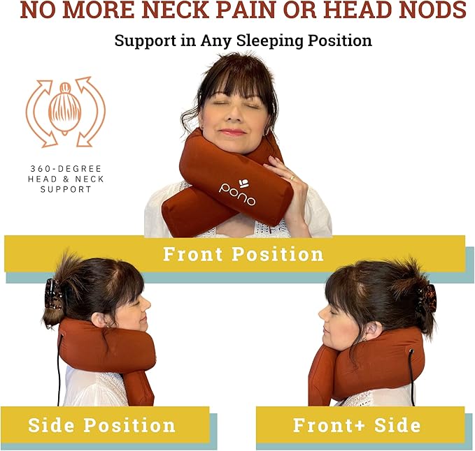 Pono Neck Cradle Travel Pillow (Patented): Memory Foam, Ergonomic 360° Adjustable Support, Prevents Head Nods. Infinity Shape Fits All Adults. Foldable Design for Easy Portability (Amber Blaze)
